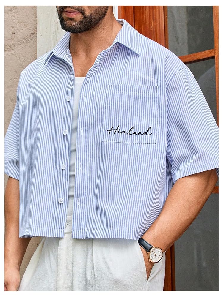 Amazon.com: GORGLITTER Men's Cropped Button Up Shirts Short